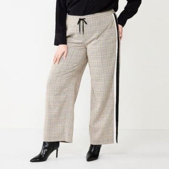 Nine West Plaid Pull-on Wide Leg MidRise Elastic Drawstring Waist Trouser Pant1X - Picture 2 of 8